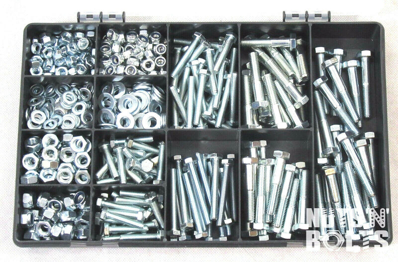 M6 and M8 Assortment Set Kit Assortment - Bolts Nuts Washers 525+ Pieces Hex BZP