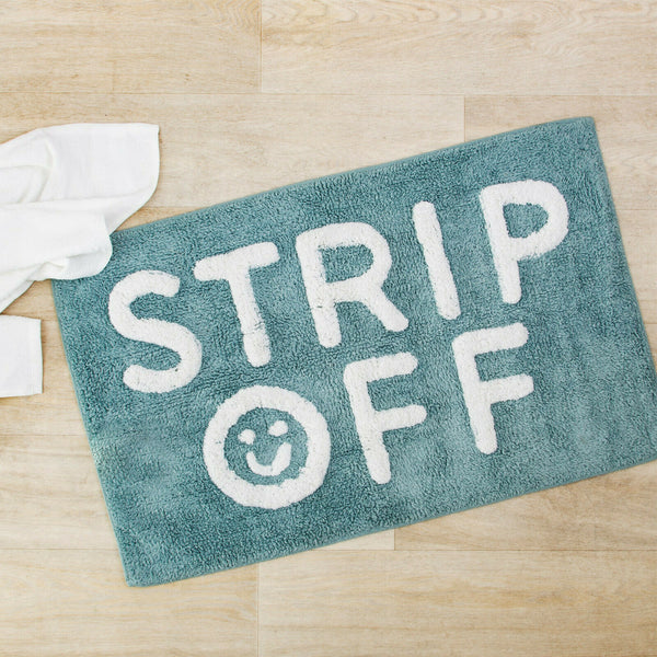Sass & Belle - Strip Off Blue Bath Mat 100% Cotton Shower Mat Bathroom Floor