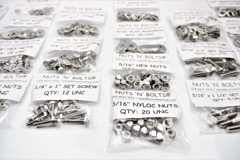 80-Piece Assorted Stainless Steel UNF Bolts And Set Screws - Mixed Sizes, Classic Car Friendly