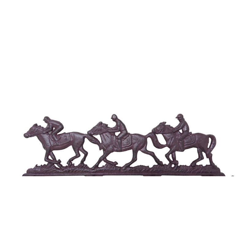 Cast Iron Race Horse & Jockey Coat Key Wall Rack  4 Hooks Pegs Stable Wall House