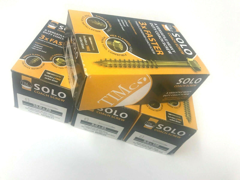 TRADE PACK TIMCO SOLO COACH SCREW HEX FLANGE HEAD YELLOW ZINC SLEEPER SCREWS