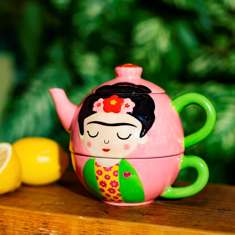 Sass & Belle Frida Kahlo Tea For One Pink Ceramic Teapot Gift Set