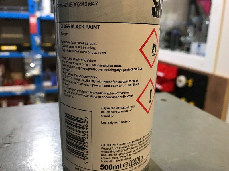 SAS27 - Fast Drying Gloss Black Tough Acrylic Spray Paint Aerosol 500ml