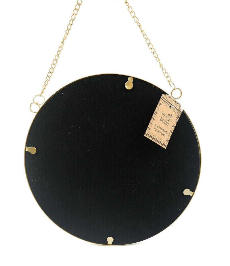 Contemporary Gold Colour Round Mirror Chain Link Wall Hanging Metal Frame 25cm