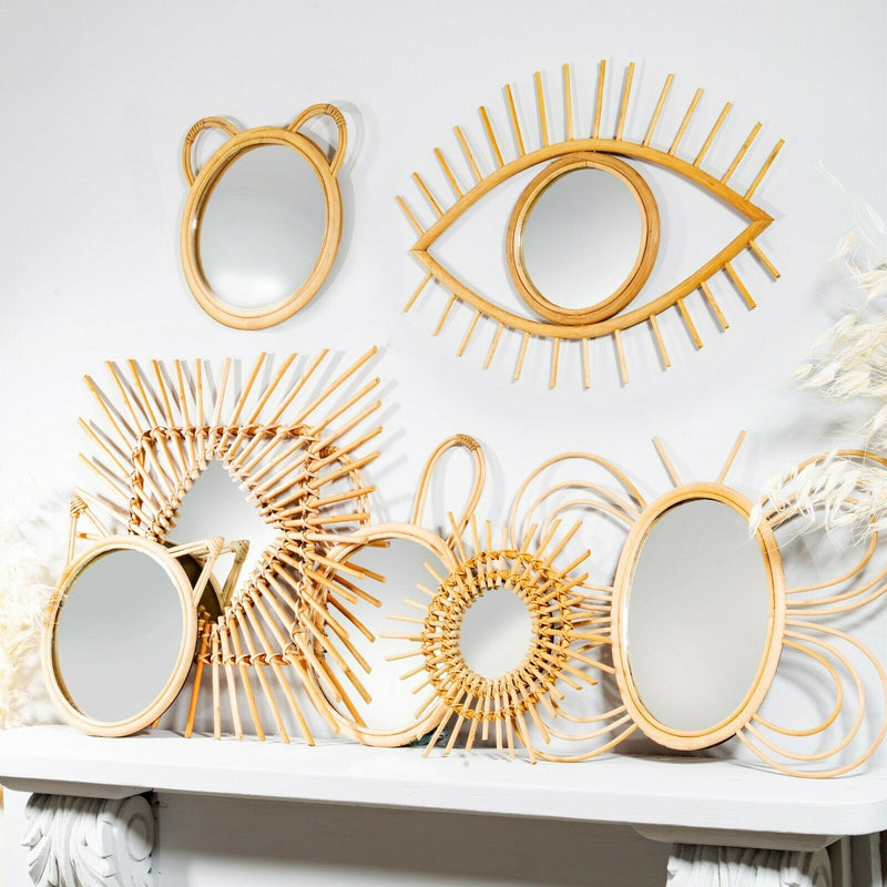 Sass & Belle Rattan Eye Mirror New Home House Gift Decor Retro