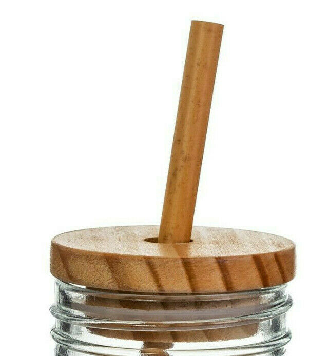 Sass & Belle Glass Mason Jar & Bamboo Straw and Wooden Lid Drinking Jars