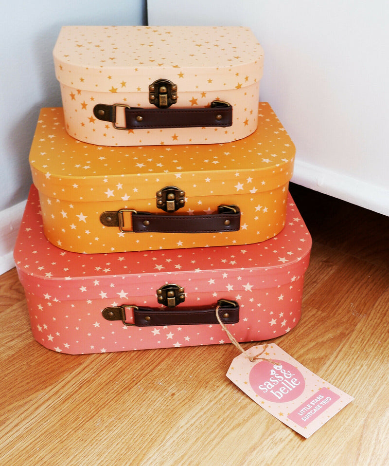 Sass & Belle Set of 3 Little Stars Suitcases Kid Storage Boxes Decorative Cases