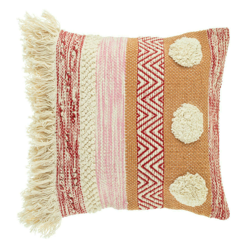 Sass and Belle - Nevada Pink Woven Stripe Tufted 100% Cotton Cushion Boho