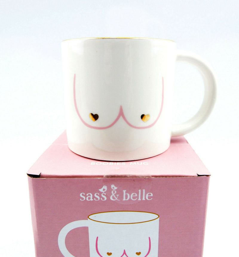 Sass & Belle Girl Power Boobie Gold Ceramic Mug Gift Boxed 315ml Coffee Tea Cup