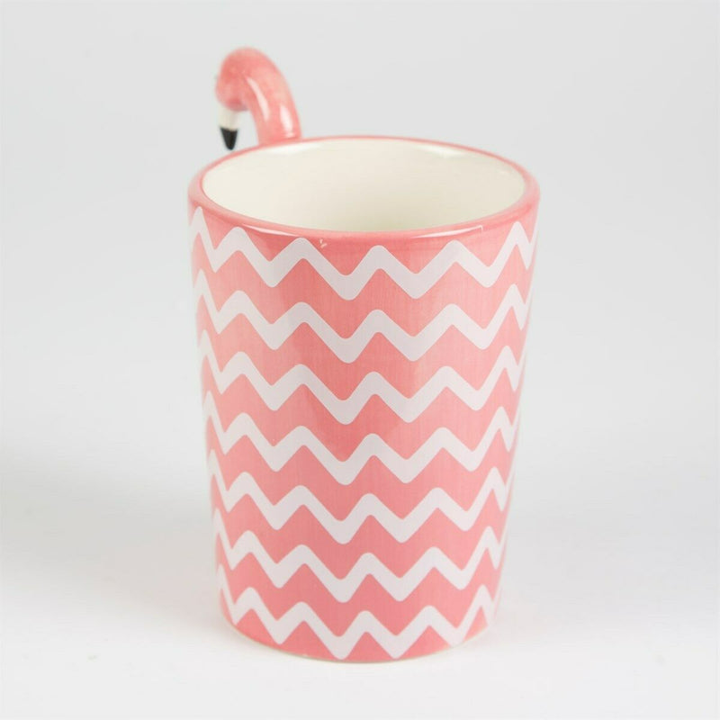 Sass & Belle Ziggy Flamingo Mug Cup Pink White Chevron with Cute Flamingo Handle