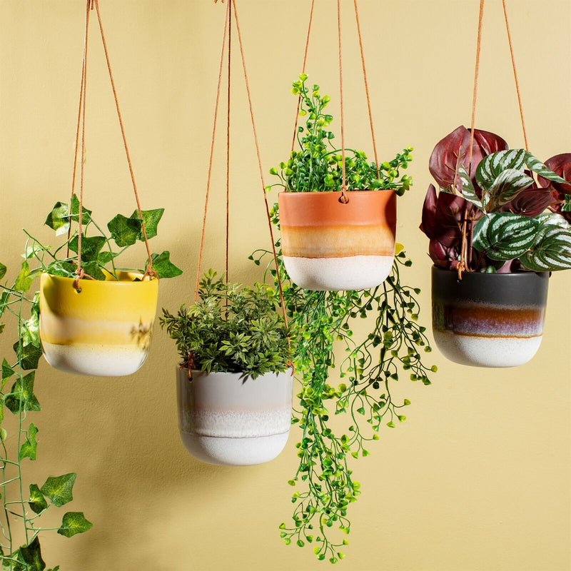 Sass & Belle Mojave Grey Hanging Planter Rustic Texture Indoor Garden