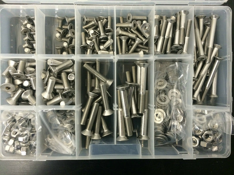495 pcs box kit M6 & M8 stainless Countersunk allen bolts nyloc nuts washers