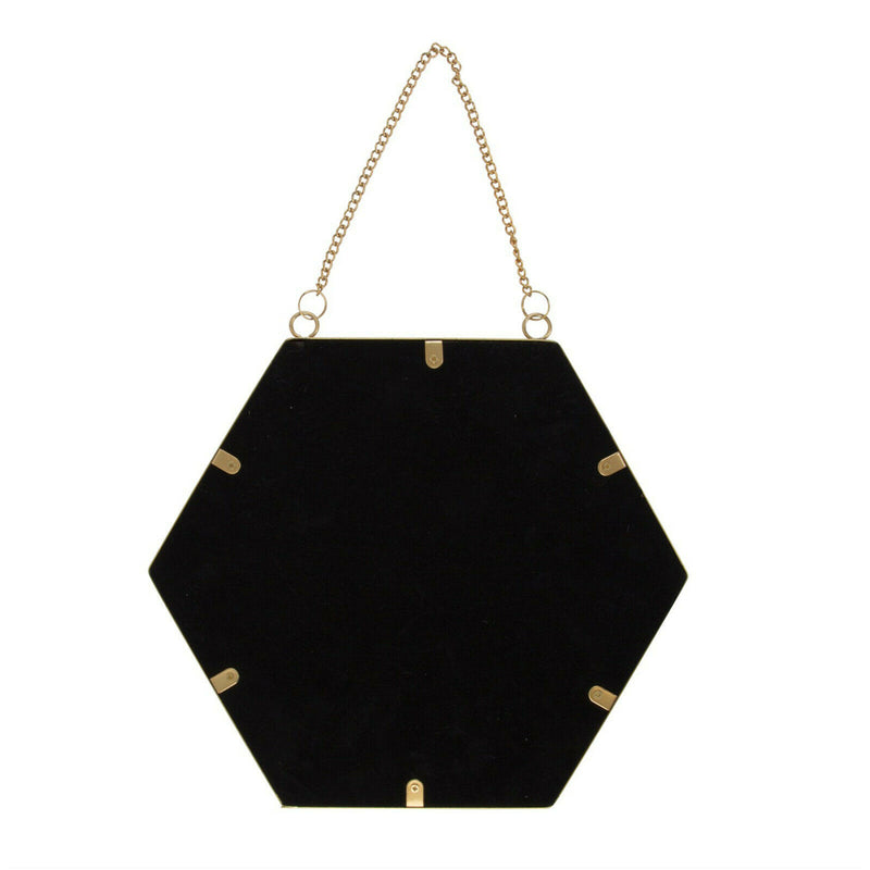 Contemporary Gold Colour Hexagon Mirror Chain Link Wall Hanging Metal Frame