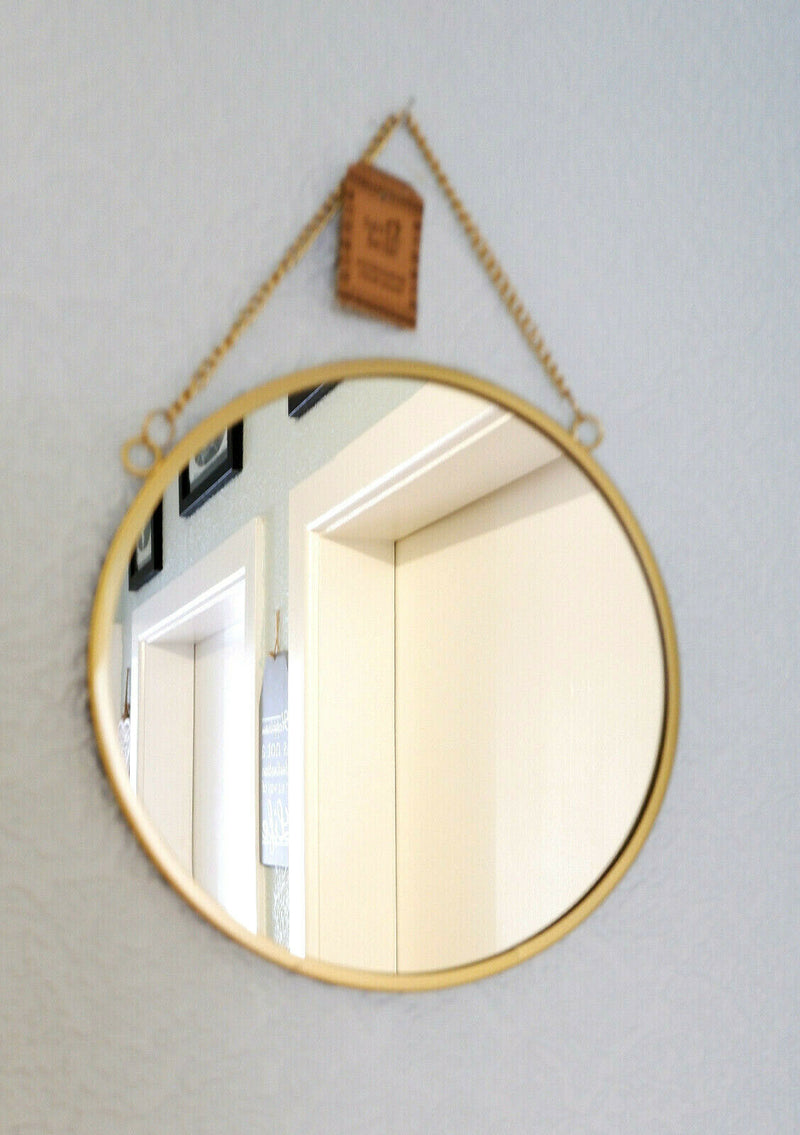 Contemporary Gold Colour Round Mirror Chain Link Wall Hanging Metal Frame 25cm