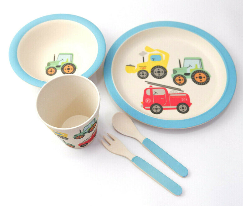 Transport Bamboo Tableware Set Kids Childs Eco Friendly Dinner Lunch Set