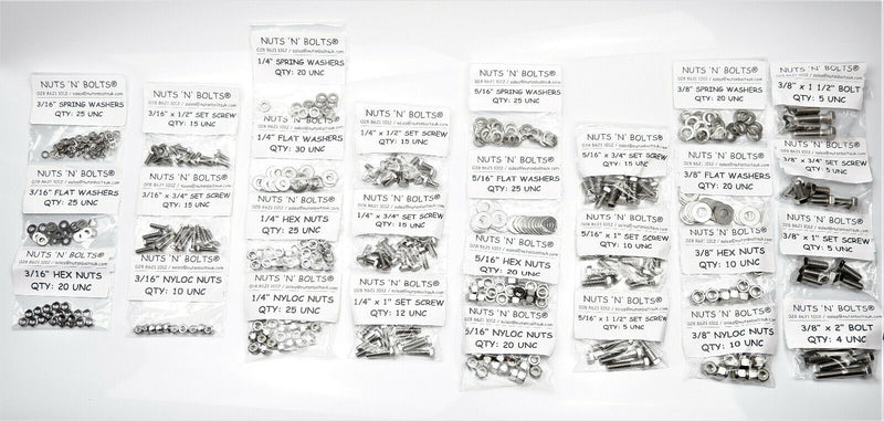UNF 450+ Stainless Steel Hex Bolts, Nyloc Nuts & Washer Assorted Pack Kit A2