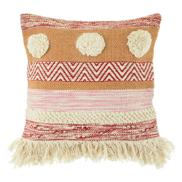 Sass and Belle - Nevada Pink Woven Stripe Tufted 100% Cotton Cushion Boho