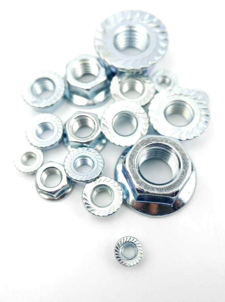 M5 M6 M8 M10 M16 ZINC PLATED HEX SERRATED FLANGE NUTS NUT BZP DIN 6923 BW