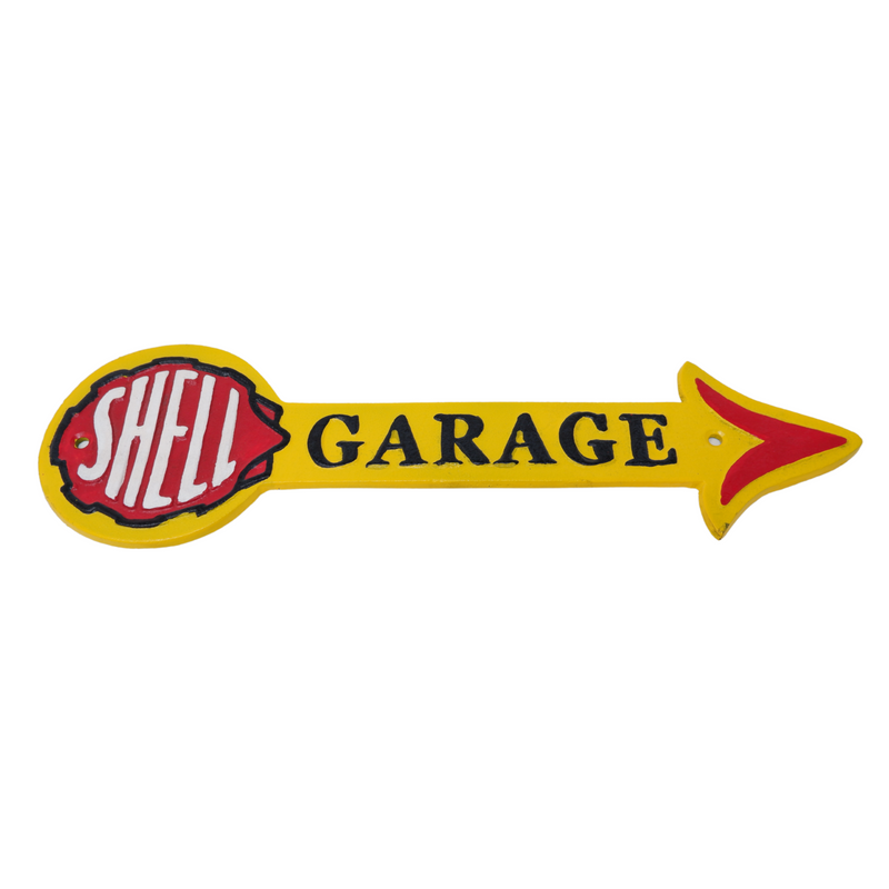 Cast Iron Shell Arrow Fuel Sign Plaque Wall Garage Petrol Shop Workshop Garage