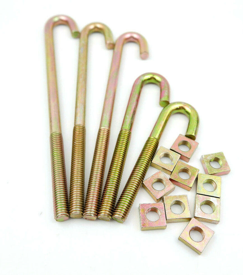 Pack of 10, M8 x 140mm J Bolts, Hook Bolts, Roofing Bolts & Nuts, Threaded 50mm