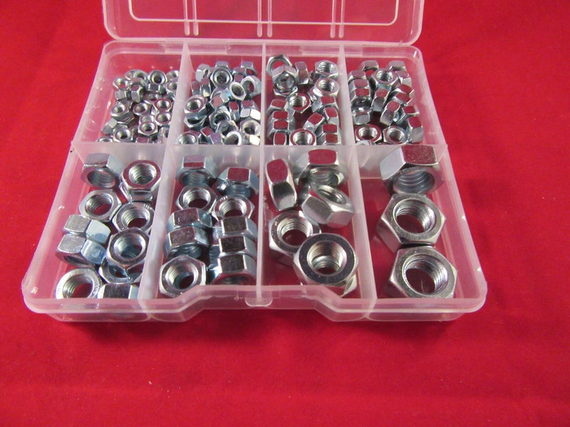 140 PCE M4 M5 M6 M8 M10 M12 Assortment Assorted Box Kit Set Full Hex Nuts Zinc