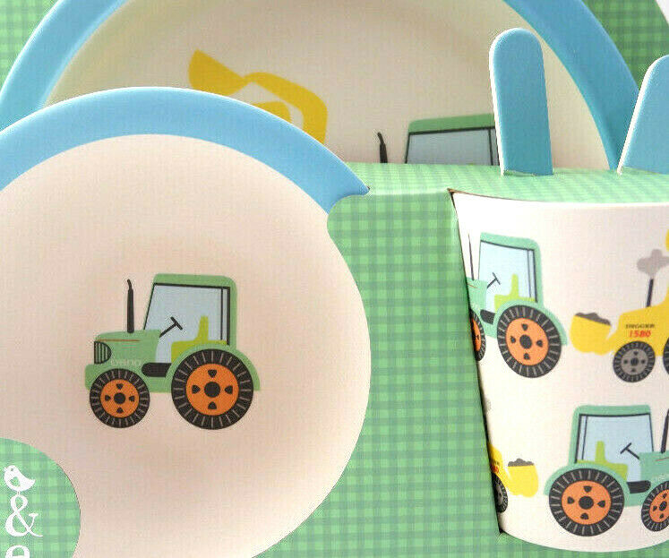 Transport Bamboo Tableware Set Kids Childs Eco Friendly Dinner Lunch Set