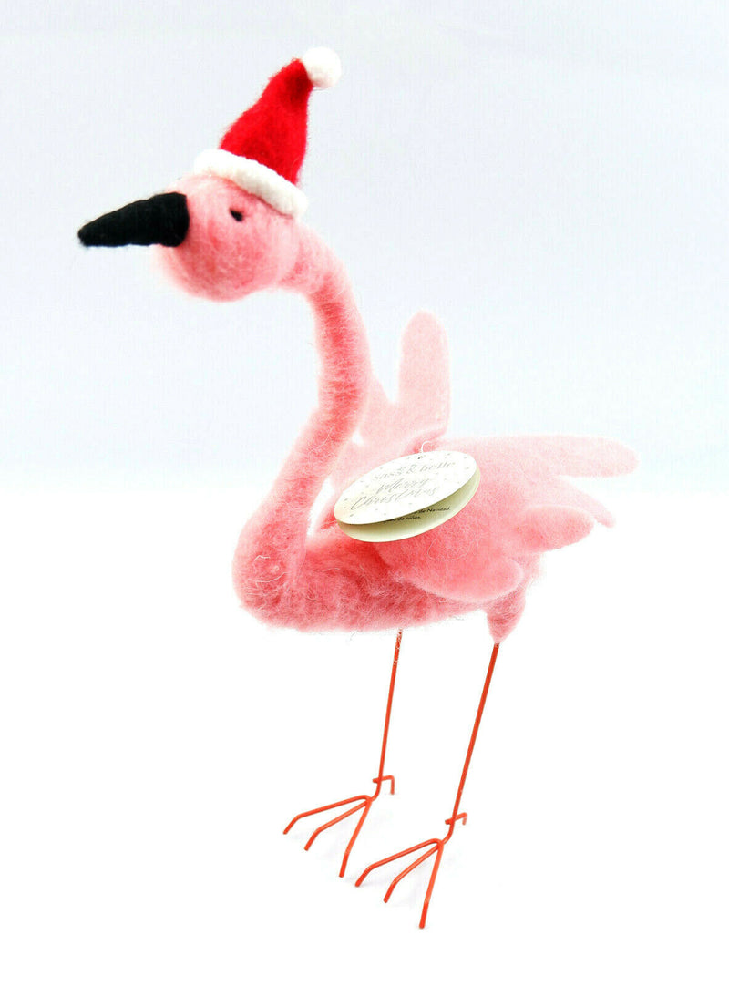 Sass and Belle Flamingo With Santa Hat Felt Standing Christmas Decoration Home