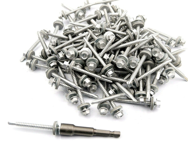 (Pack OF 100) 5.5 x 57mm Tech Screws for roofing & cladding self drill tek screw
