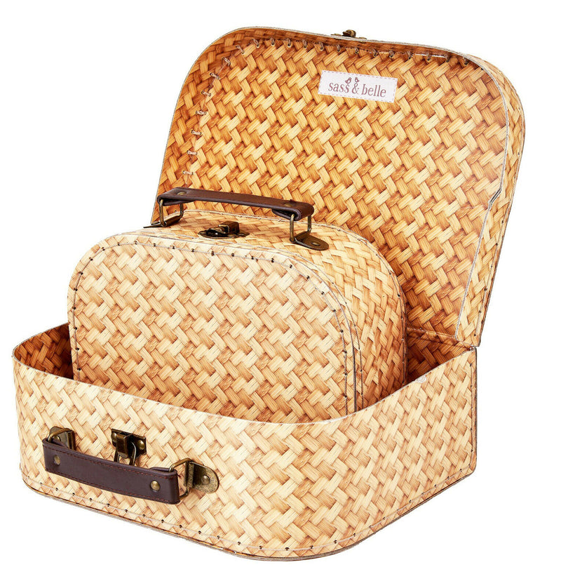 Sass and Belle Decorative Rattan Print Suitcase Small Storage Room Xmas Kids