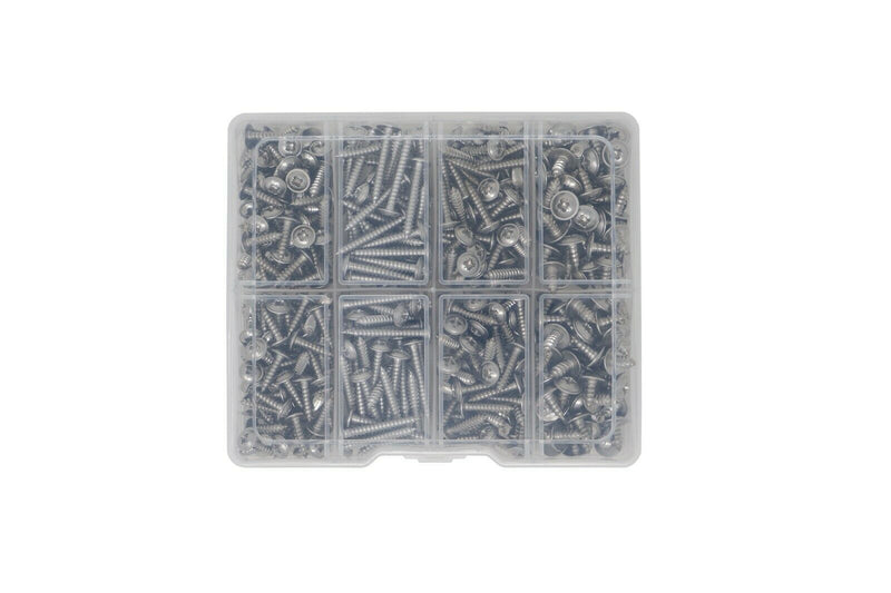 Box of 400 Assorted Flange Pozi Pan Self Tapping Screws. A2-70 Stainless Steel