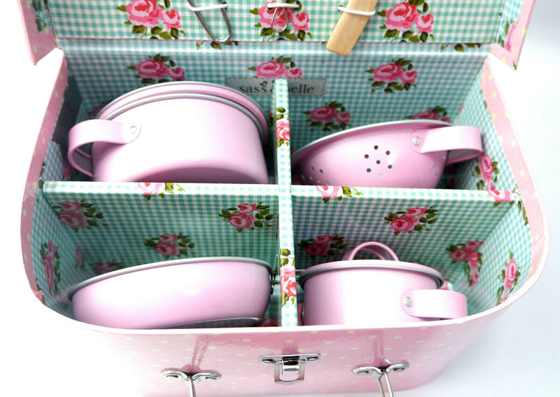 Sass and Belle Children Toy TeaSet Cooking set Kitchen Suitcase Metal Tin