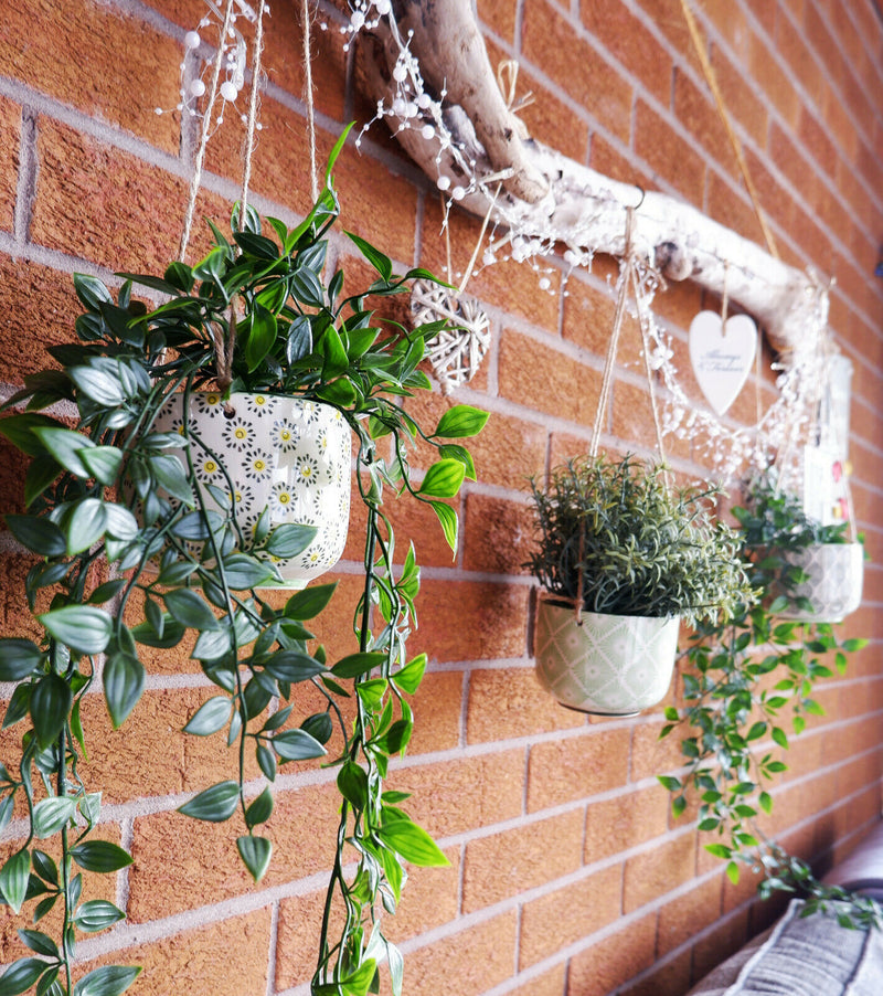 Set of 3 Hanging Ceramic Flower Plant Pot House Indoor Outdoor Houseplant Garden
