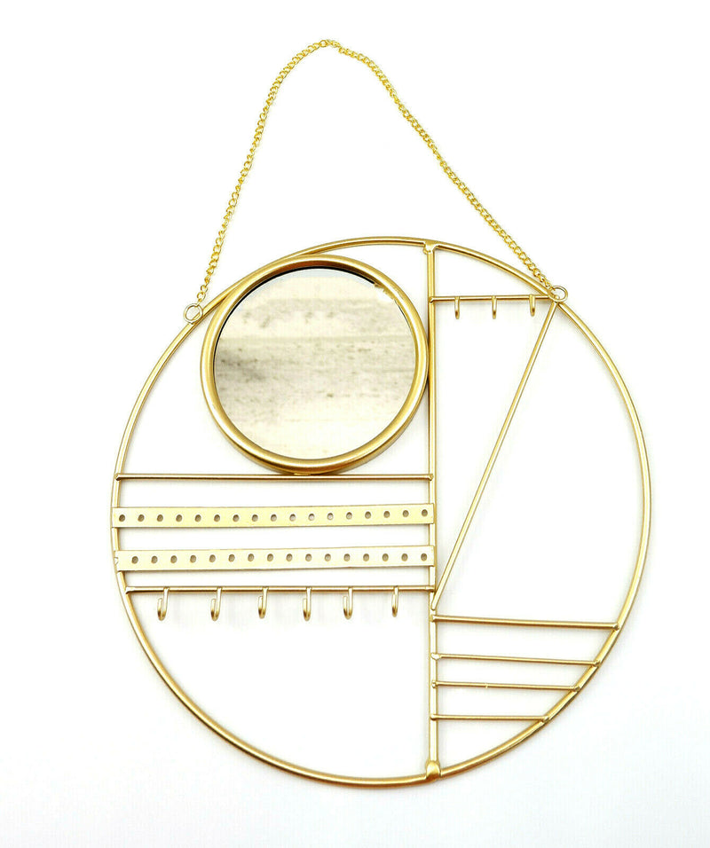 Abstract Gold Jewellery Hanger with Mirror Bedroom Necklace Earring Display Ring