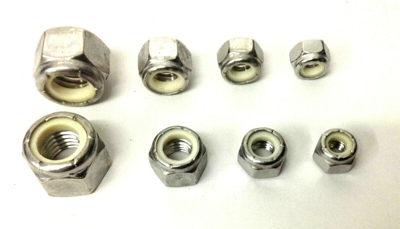 UNC A2 Stainless Steel Nyloc Nylon Lock Nuts - 1/4", 5/16" & 3/8" 1/2"