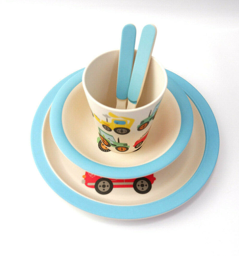 Transport Bamboo Tableware Set Kids Childs Eco Friendly Dinner Lunch Set