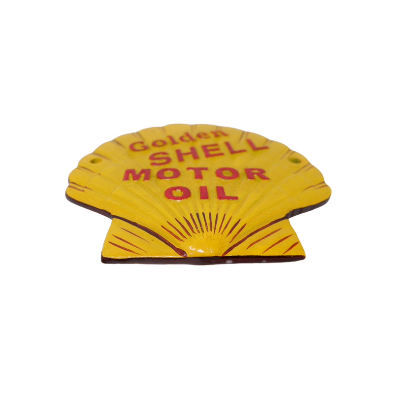 Cast Iron Golden Shell Motor Oil Wall Plaque Sign Shell shape Gasoline Garage