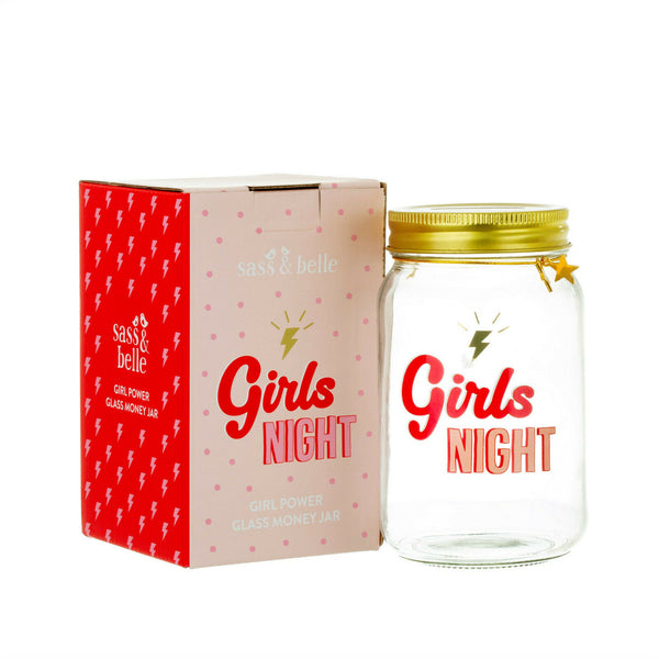 Sass & Belle Girls Power Night Jar Money Box Gold Lid Holiday Saving Piggy Bank