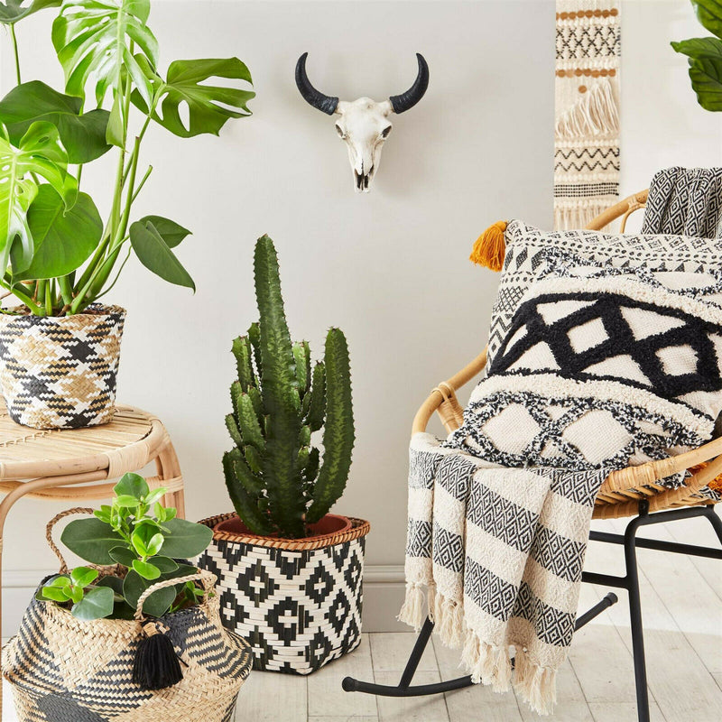 Scandi Boho Geo Bamboo Small Storage Basket Toys Tidy Planter Home
