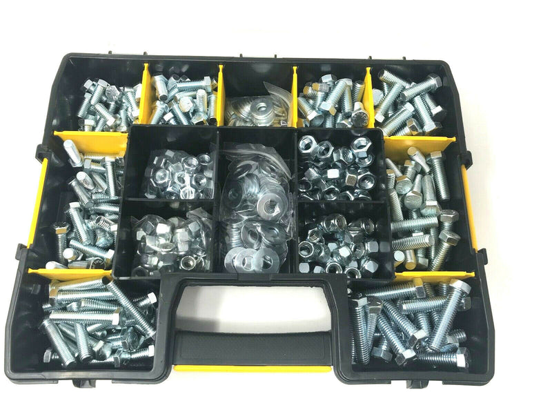450 Piece Stanley Box 3/8 & 7/16 UNC ZINC NUTS BOLTS AND WASHER ASSORTMENT KIT