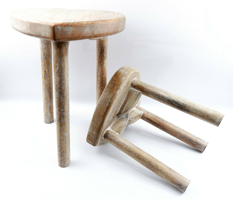 Sass & Belle Set of 2 Heart Wooden Stool Table Living Room Bedroom Rustic Gift