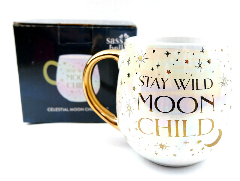 Sass & Belle Celestial Moon Child Gold Stars Iridescent Stoneware Mug Cup 475ml