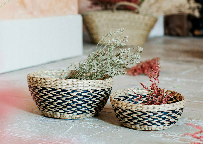 Sass & Belle (Set of 2) Black Chevron Seagrass Decorative Bowls/Baskets Storage