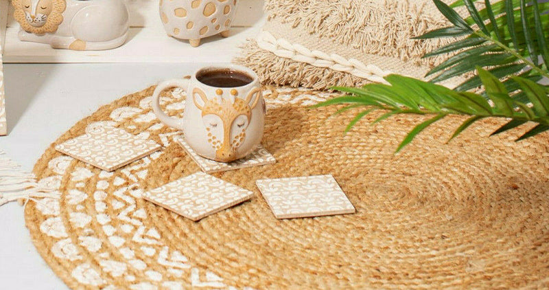 Sass and Belle Natural Ibiza Modern White Jute Circle Braided Rug Floor Carpet