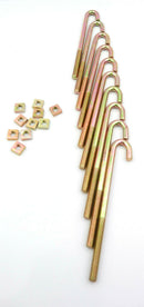 Pack of 10, M8 x 140mm J Bolts, Hook Bolts, Roofing Bolts & Nuts, Threaded 50mm