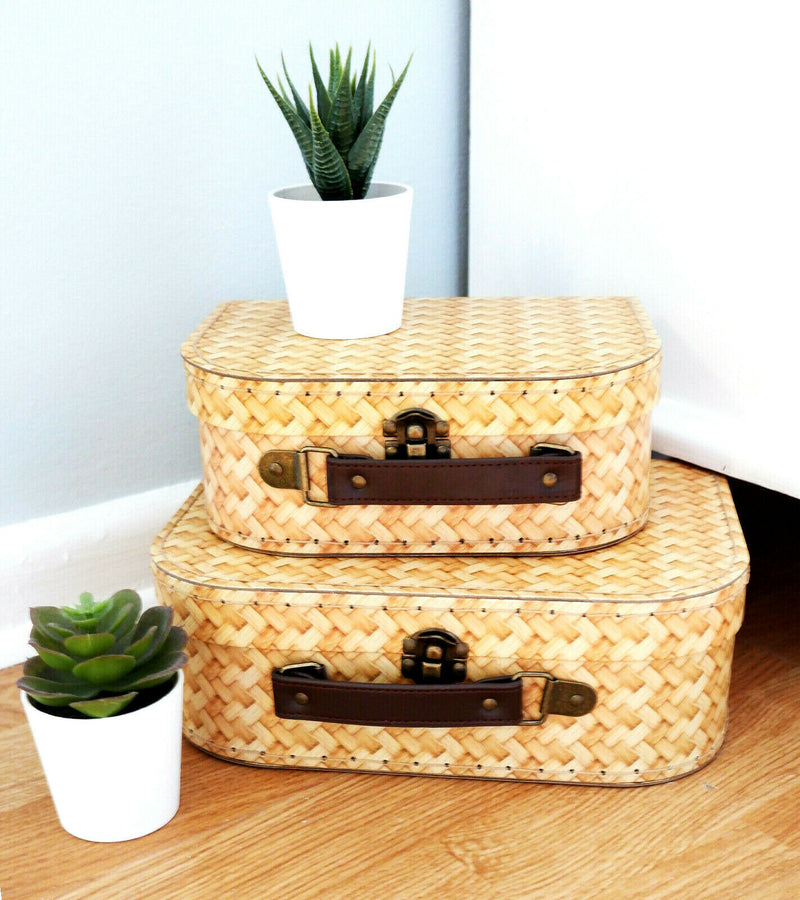 Sass and Belle Decorative Rattan Print Suitcase Small Storage Room Xmas Kids