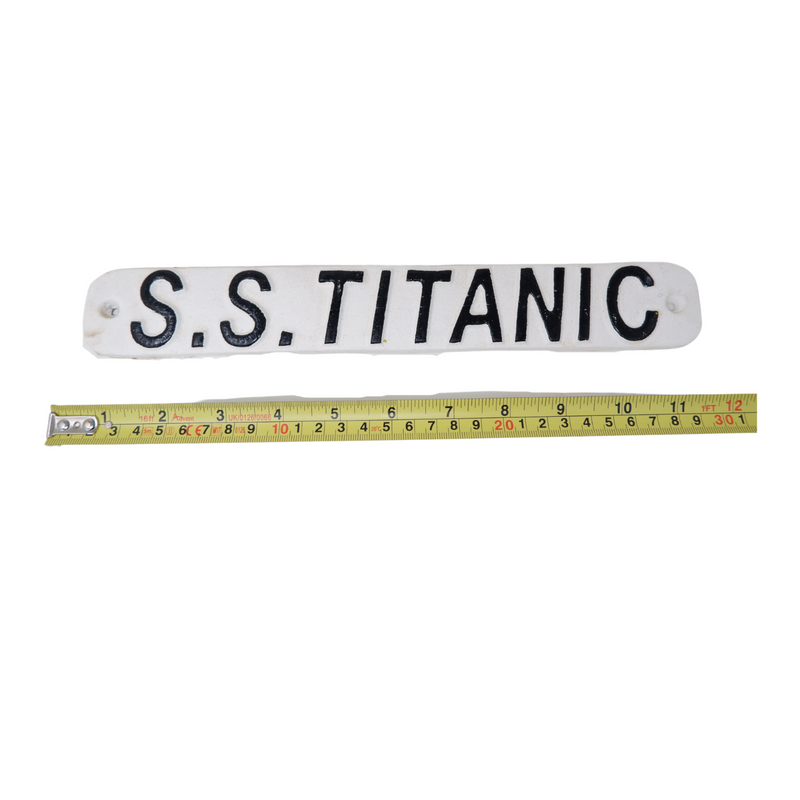 Cast Iron S. S. Titanic Black and White Hand Painted Metal Wall Sign Plaque Ship