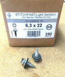 6.3 x 22 Hex Head STITCHING Roofing TEK Screws For LIGHT SECTION STEEL - 250