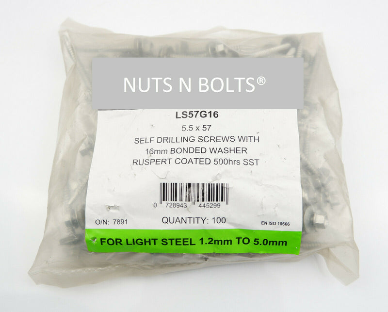 (Pack OF 200) 5.5 x 57mm Tech Screws for roofing & cladding self drill tek screw