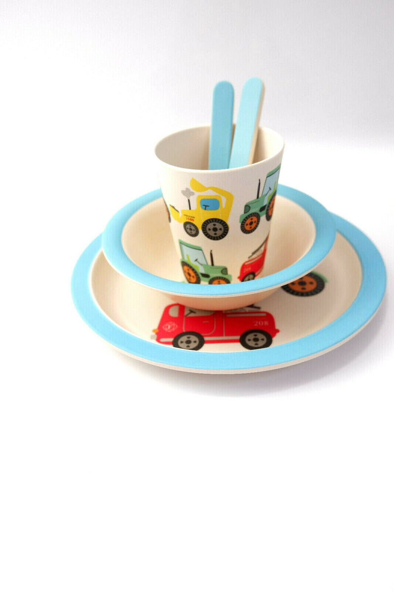 Transport Bamboo Tableware Set Kids Childs Eco Friendly Dinner Lunch Set