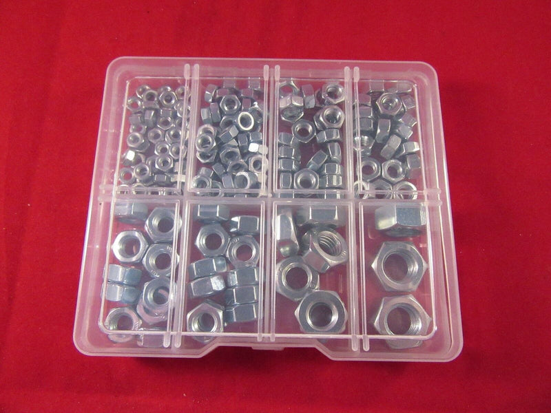 140 PCE M4 M5 M6 M8 M10 M12 Assortment Assorted Box Kit Set Full Hex Nuts Zinc